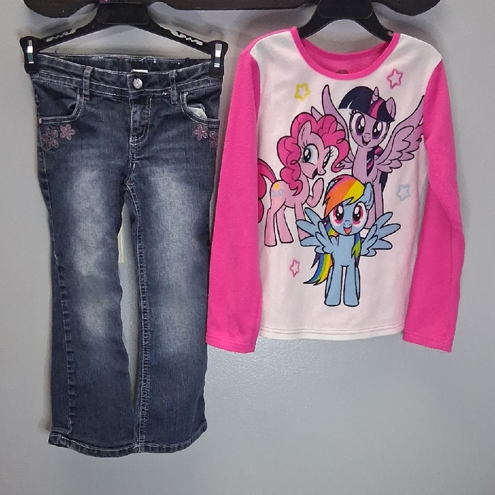Sonoma Vintage Denim & My Pony Pink and White Kids Long Sleeve Character Top 5/6